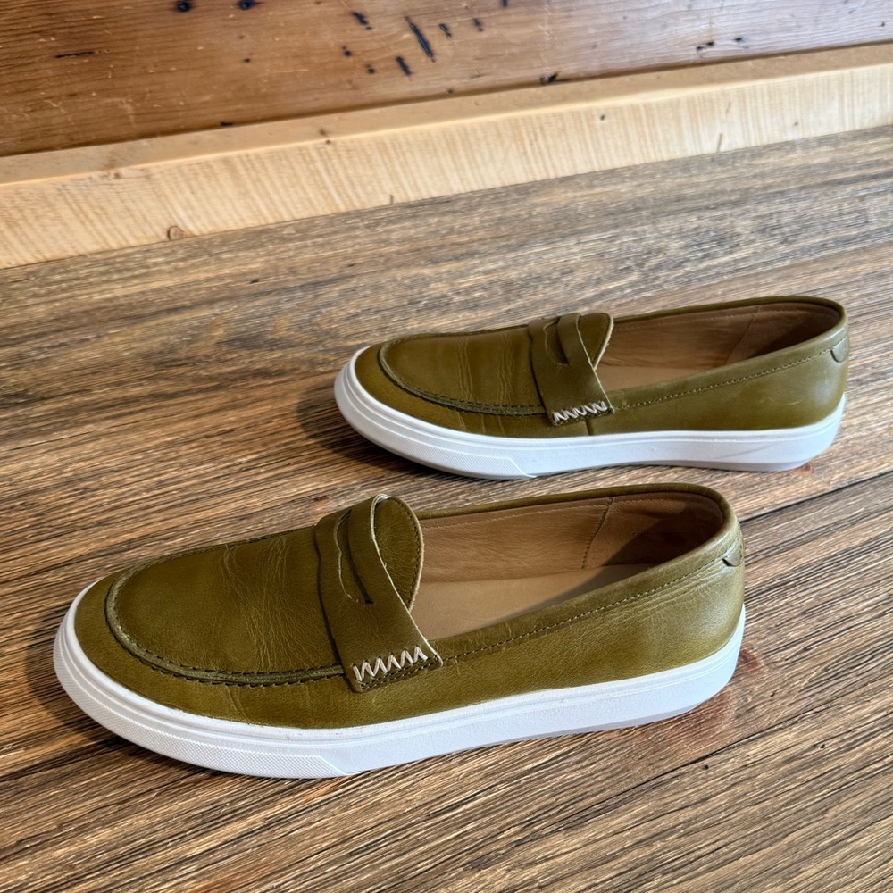 Patina leather Olive Green Slip-On Loafers - Picture 4 of 11